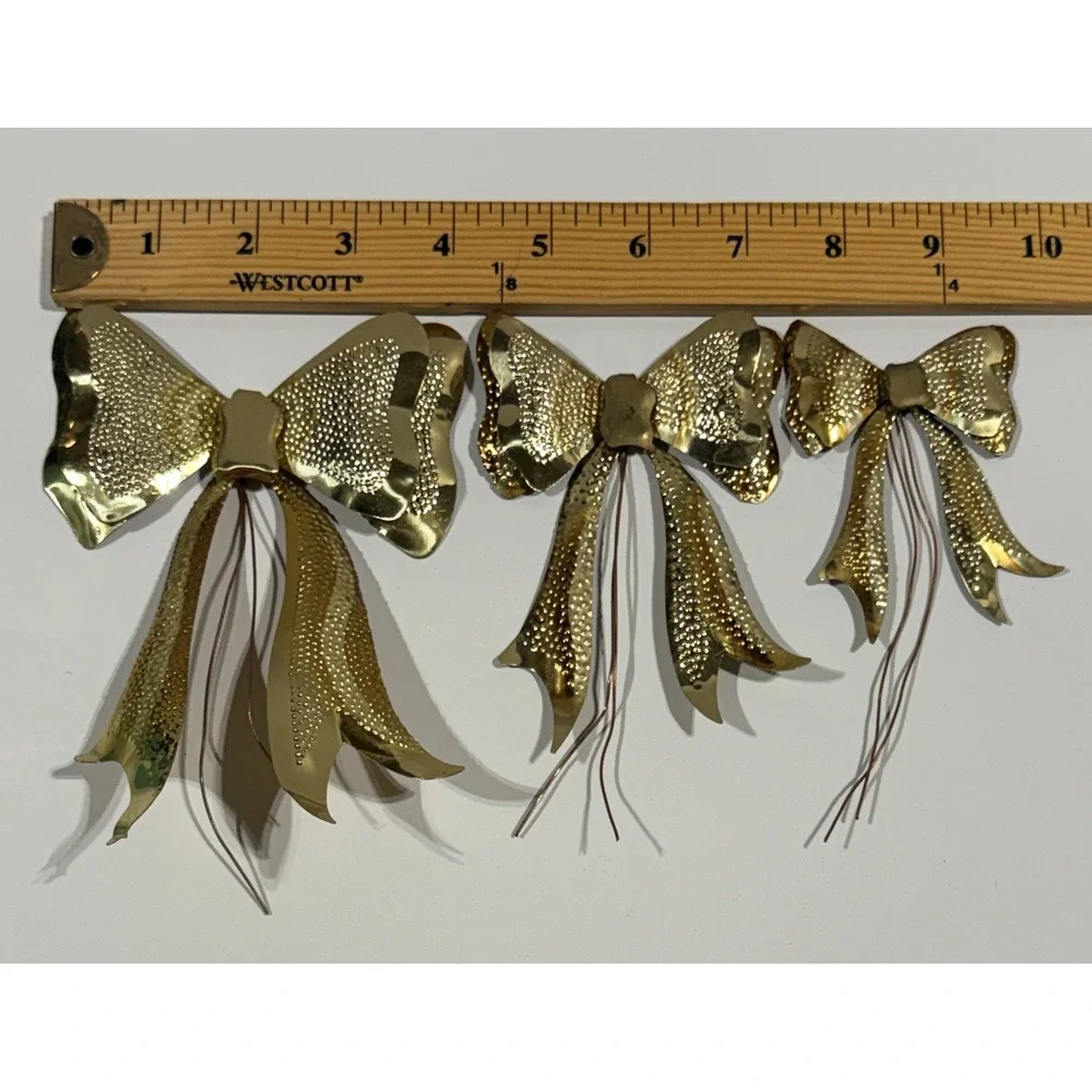VTG Brass Metal Bows Set of 3 Textured Gold Tone Decorative Floral Accents MCM